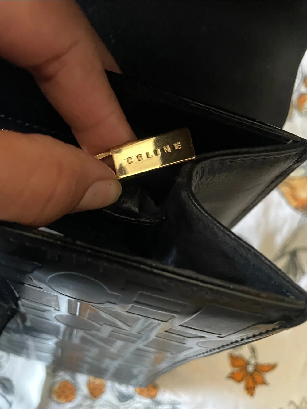 Celine Black Embossed Logo Leather Top-Handle Briefcase